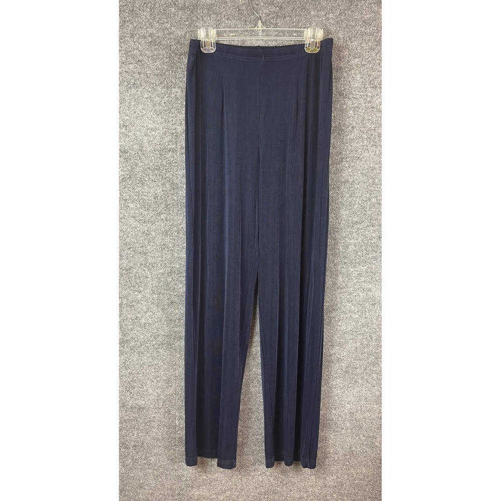 Coldwater Creek Pants Women Large Navy Blue Wide Leg Pleated Stretch